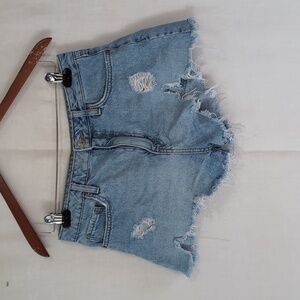 Forever 21 Premium Light Wash Distressed Cut-Off High Rise Cheeky Shorts Size 27